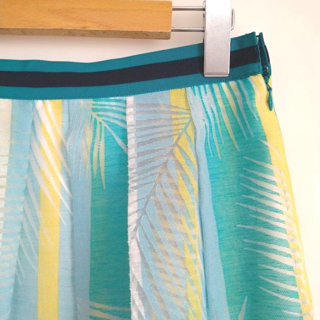 アナイANAYI　リーフストライプタックスカート　リネン混　ひざ下丈　36