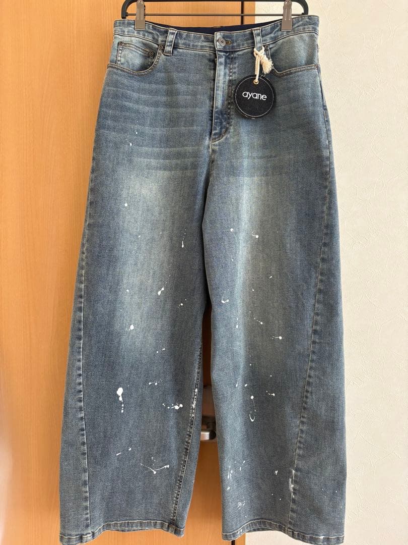 【ayane】ペイント加工バレルレッグパンツ