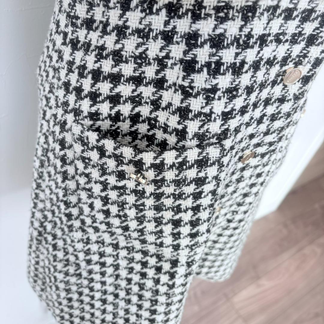 美品 SANDRO サンドロ 千鳥格子 白襟 ワンピース M ハウンドトゥース