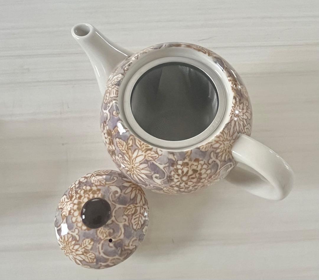 佐橋製陶所　美濃焼　茶器セット　ポット 湯呑み　ミニ皿　唐草模様　色唐草