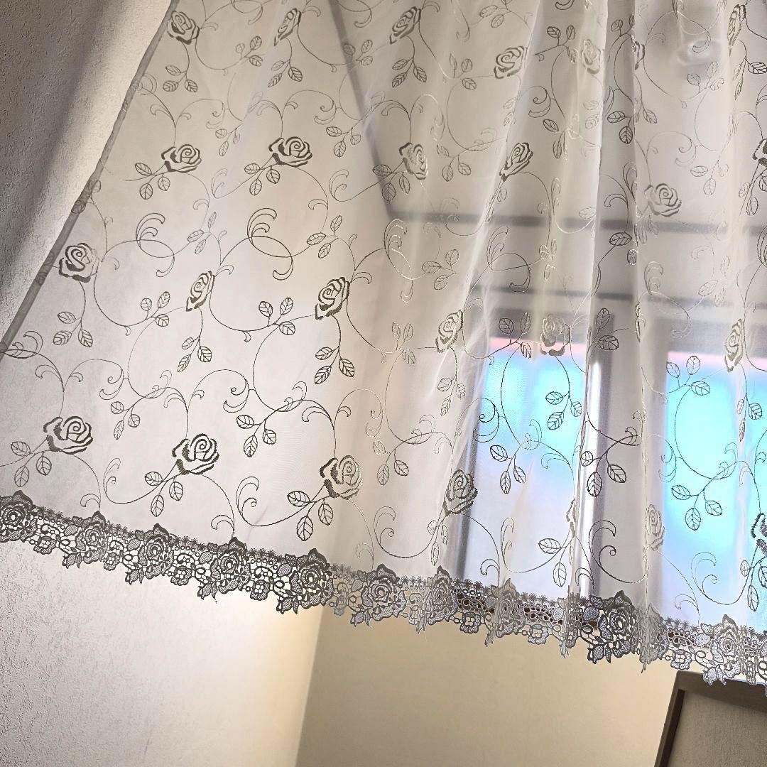カフェカーテン【姫ちゃん様オーダー品　バラ刺繍トルコレース】ハンドメイド