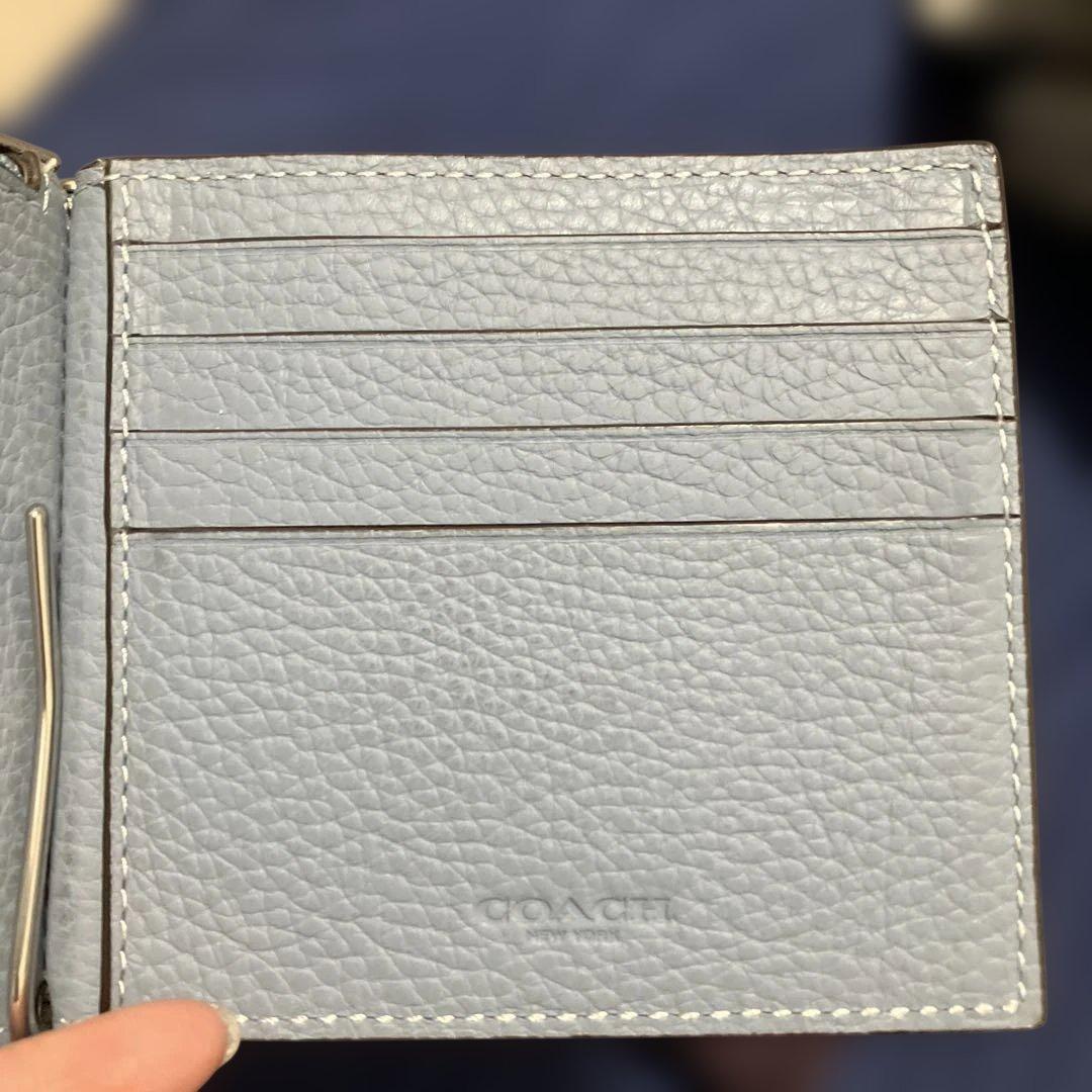 COACH ブルーグレー 二つ折り　マネークリップレディース、メンズ