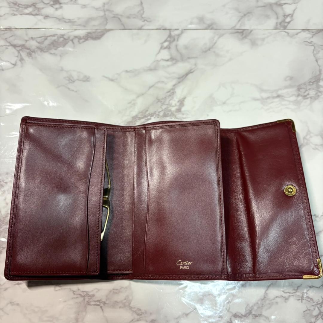 【早い者勝ち】カルティエ ３つ折り財布 ボルドー がま口 #B586
