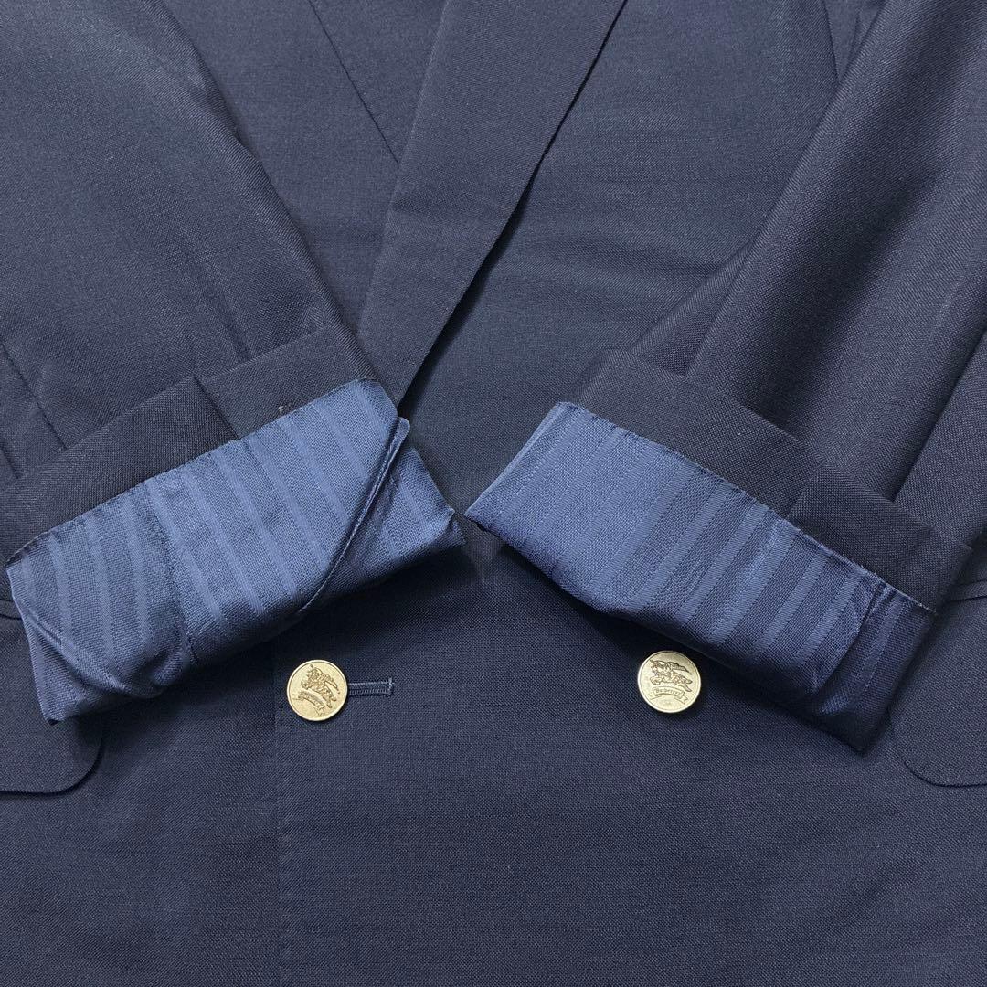専用光沢感】90sバーバリーモヘア混合紺ブレダブル春夏175A6金ボタンブレザー