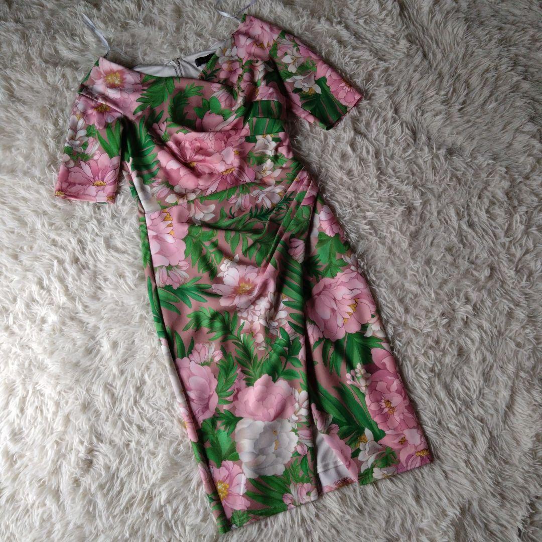 美品✨タダシショージ　ワンピース　ストレッチ　ボタニカル　マルチカラー