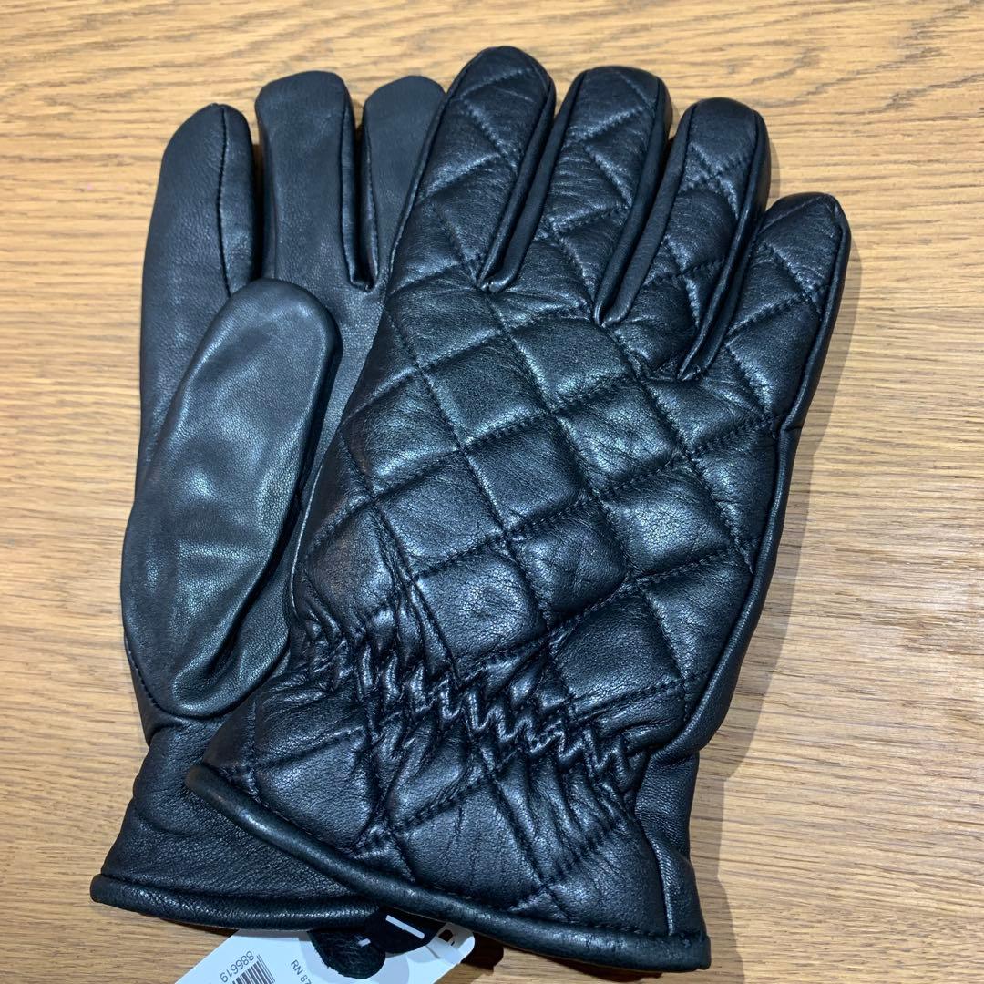 【新品】LACOSTE メンズ レザー手袋 黒 キルティング