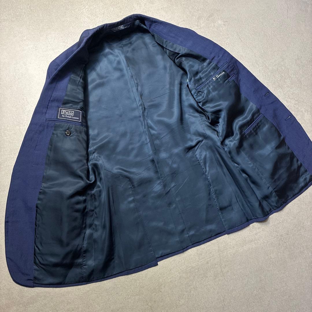 専用90s POLO RALPH LAURENリネンスーツジャケットブルーA6ラ