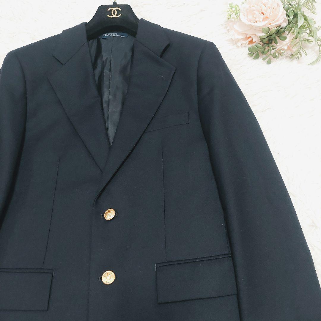 ほぼ未使用 極美品 ポロラルフローレン ウール100% 紺ブレ 金ボタン 2B