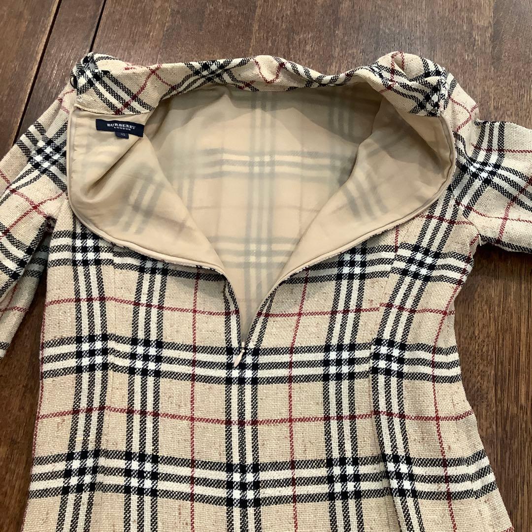 BURBERRY LONDON ノバチェック半袖ワンピース　麻絹混紡　サイズ42
