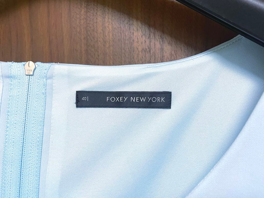 FOXEY NEWYORK ライトブルー ノースリーブワンピース 後ろリボン