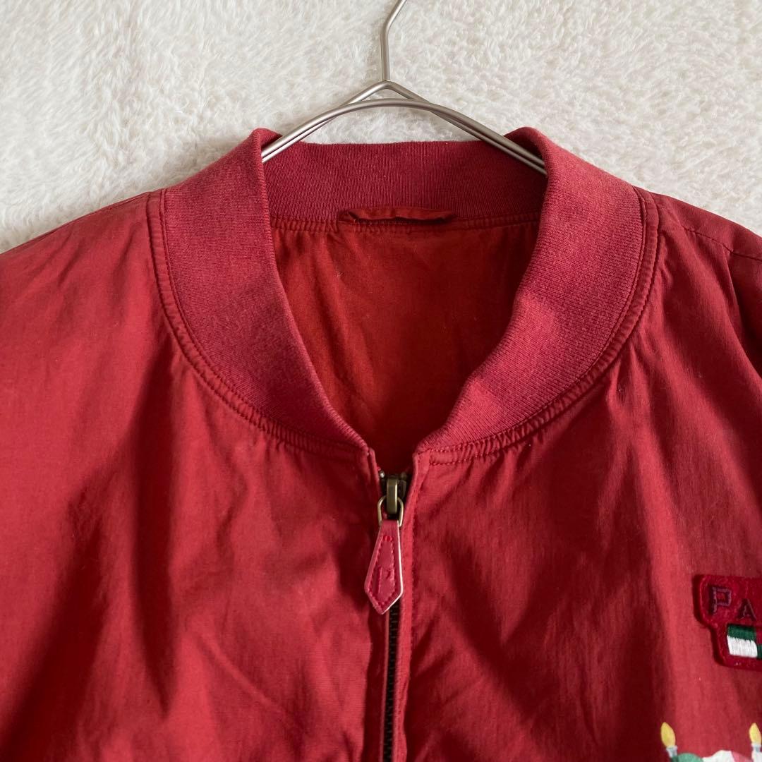 Papas レーシングジャケット　白くま　スイングトップ　短丈　y2k 赤　L