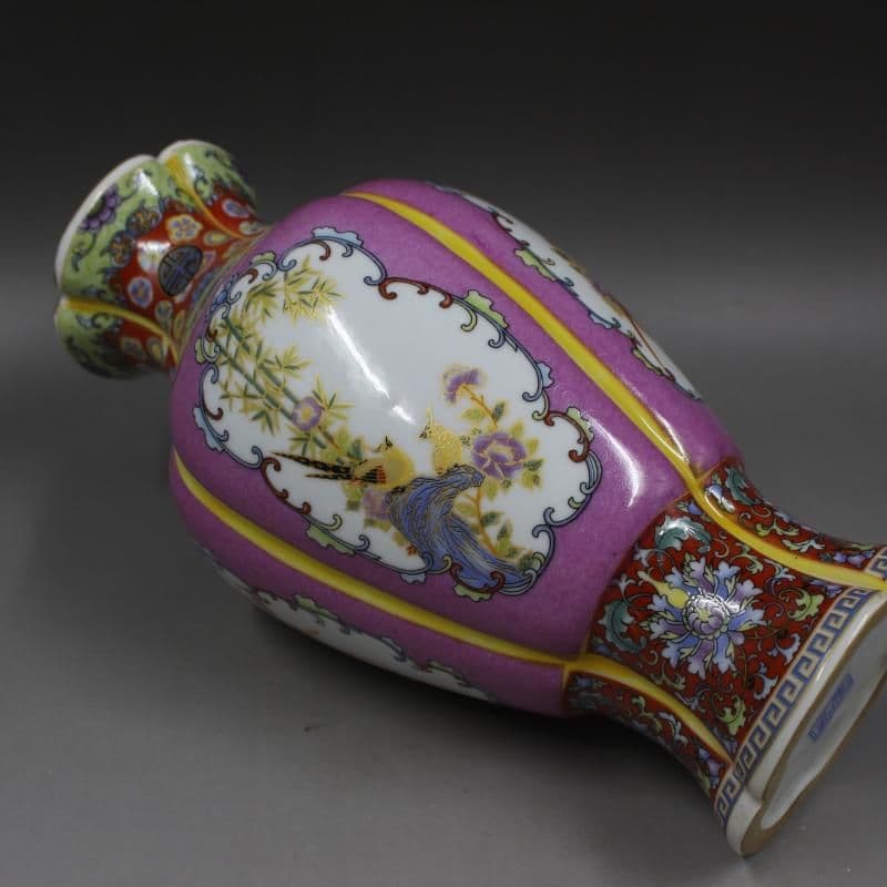 清雍正蒔金琺瑯彩花鳥花口瓶 景徳鎮 陶磁器 装飾品 現代工芸品 美術品 置物