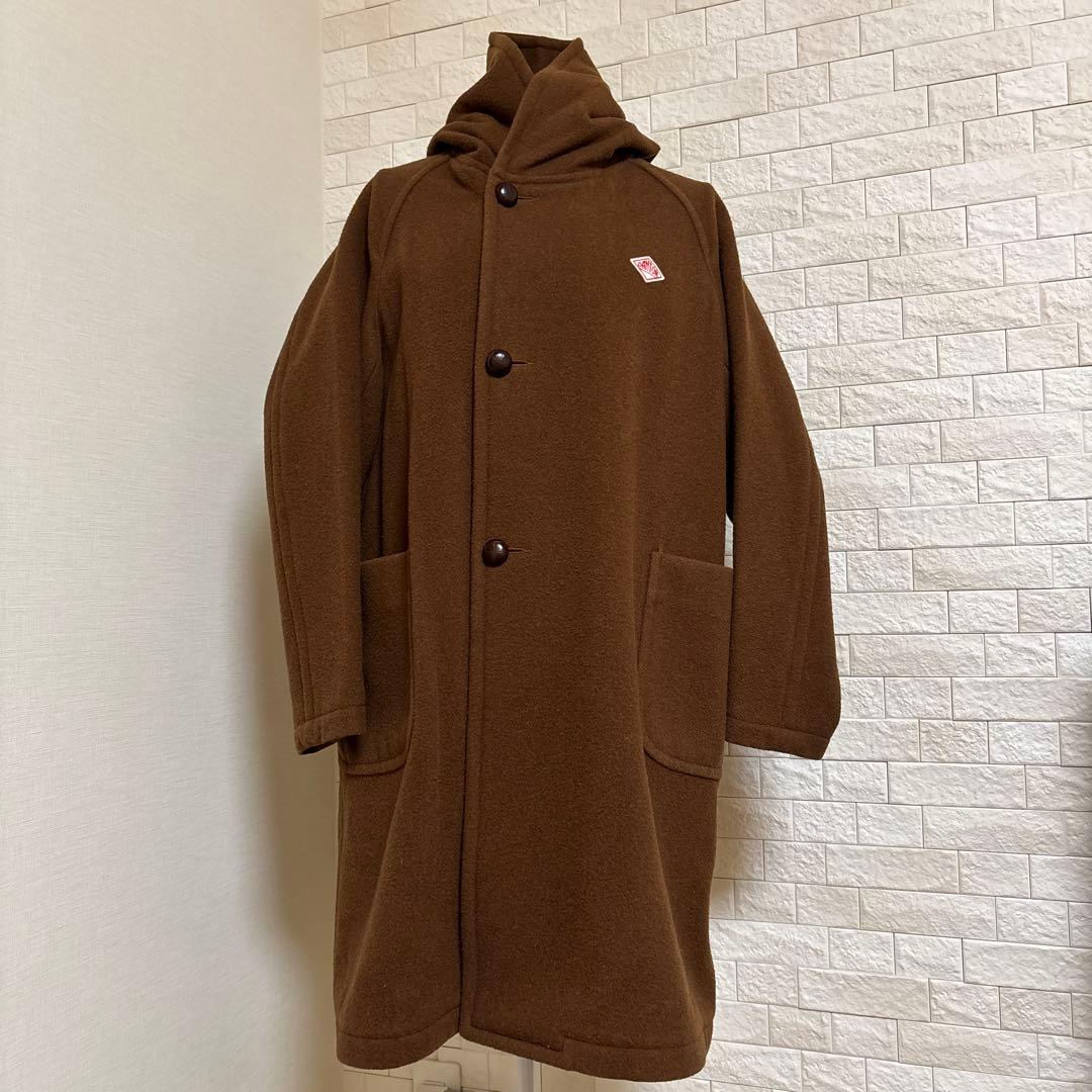 DANTON ウールモッサ　フード付きロングコート 36 ブラウン